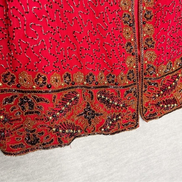 Vintage Beaded Jacket 100% Silk‎ Size Large Women’s Red Black Cardigan Stenay? - Picture 2 of 8